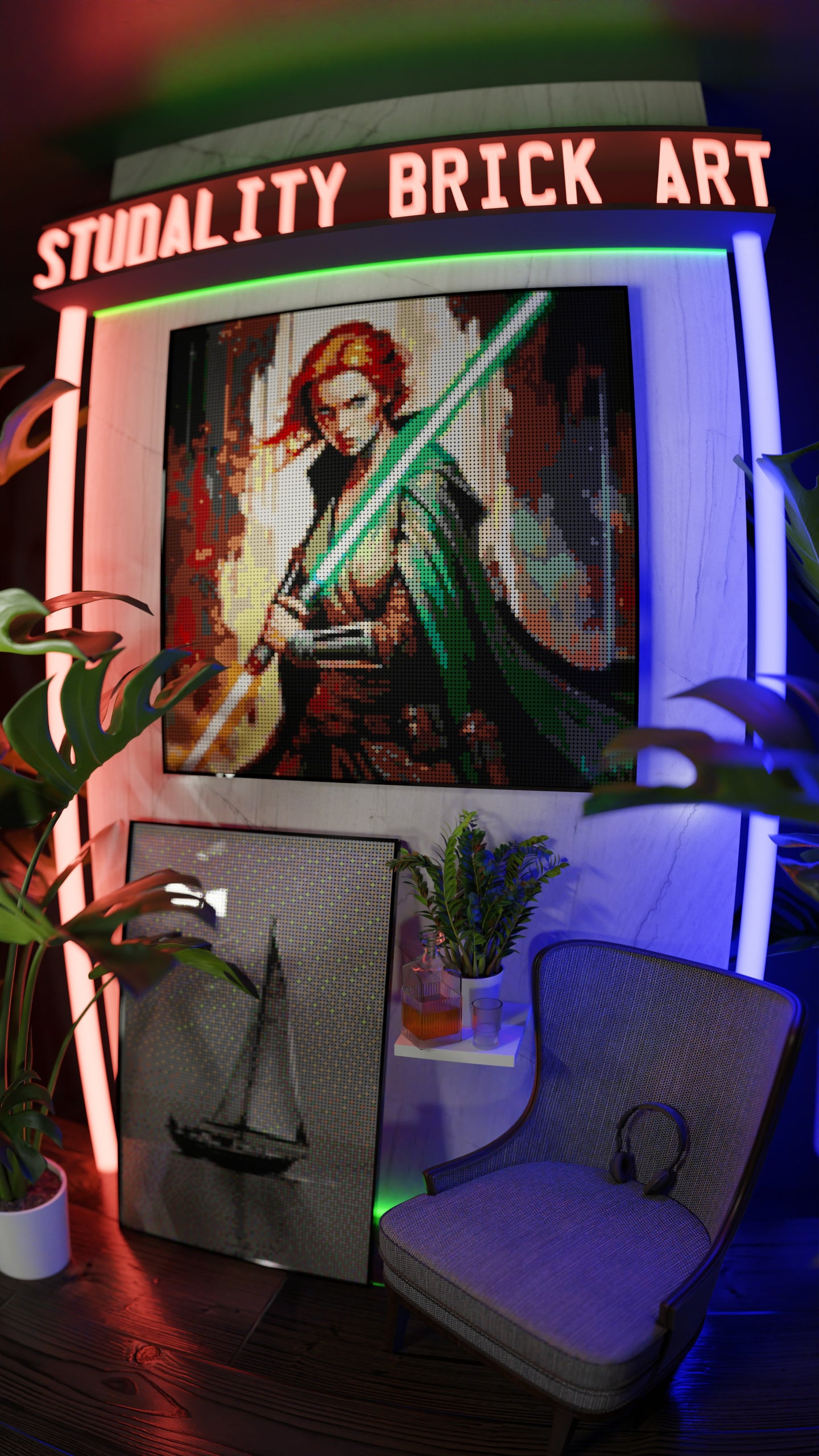 Star of the Warborn  LEGO® Style mosaic wall art made from colorful plastic bricks